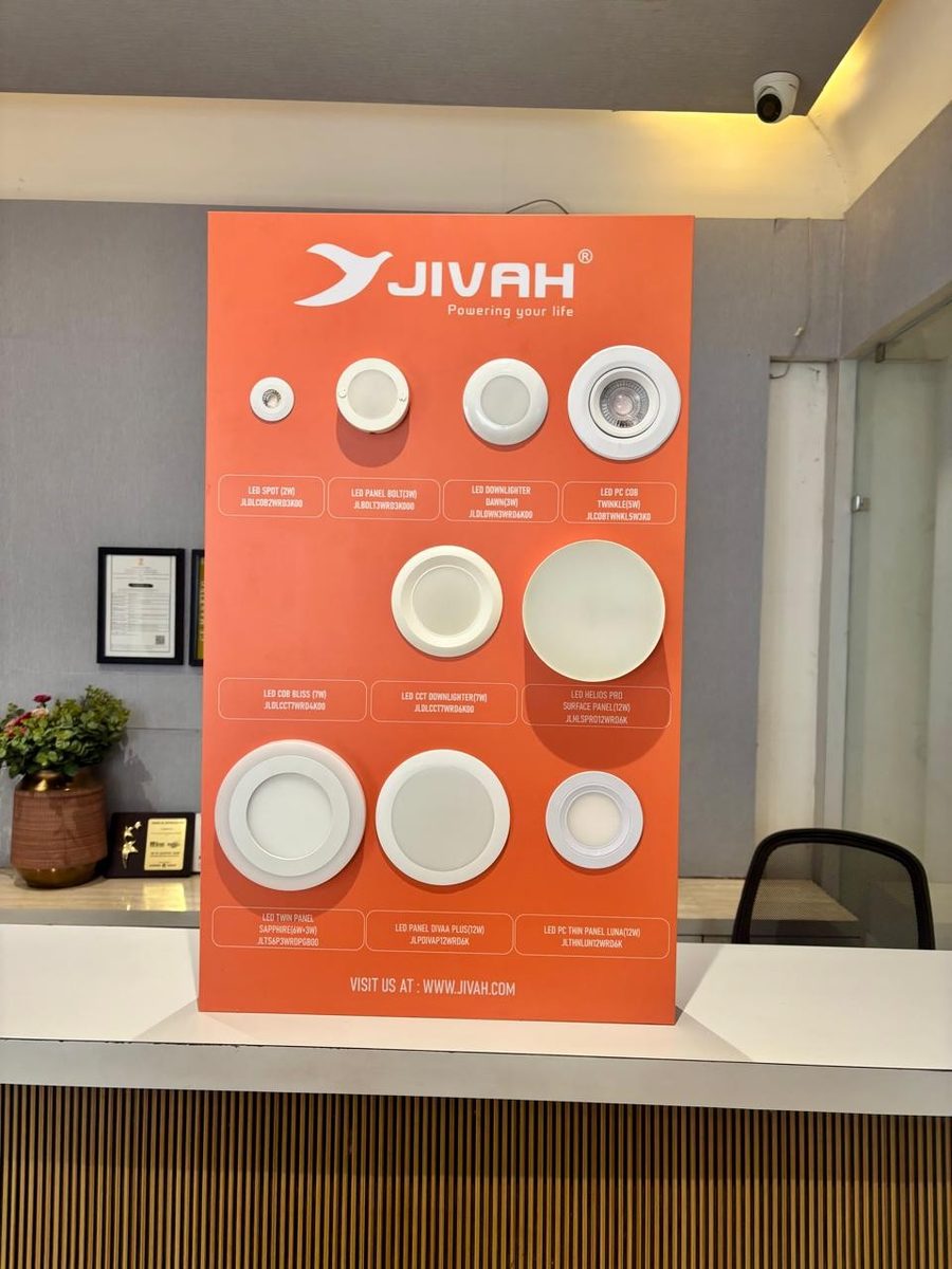Jivah lighting product range standee on display