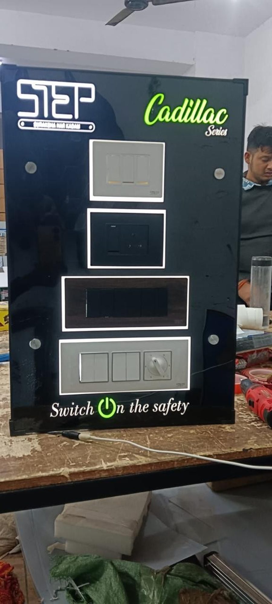 Step Cadillac Series switch and panel product display board